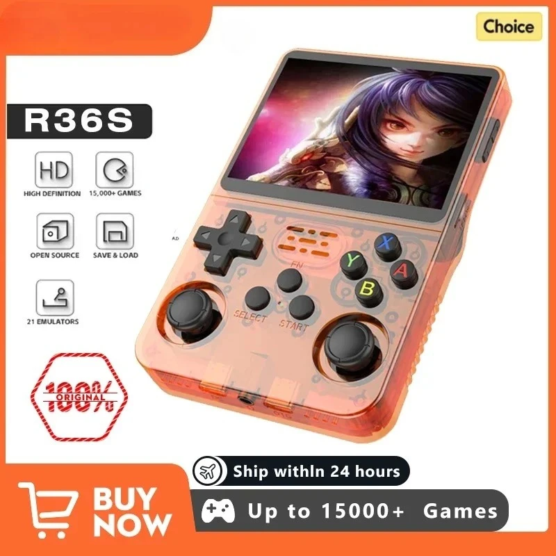 컴팩트 레트로 게임기 R36S 휴대용 콘솔 35 IPS 스크린 리눅스 시스템 64GB 128GB 내장 저장소 수천 개의 게임
