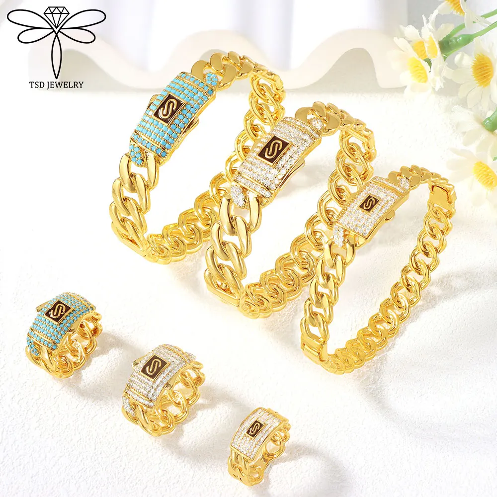 

Arabic Muslim Fashion Open Bangles Ring Set 21k Gold Plated Dubai Geometric Zirconia Bracelet Italian Women Vintage Jewelry