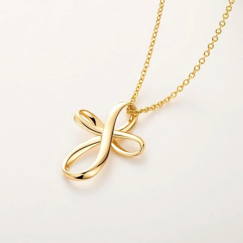 

Infinite Loop Cross Pendant Collarbone Chain Vintage Copper Gold-Plated Necklace Gift for Women