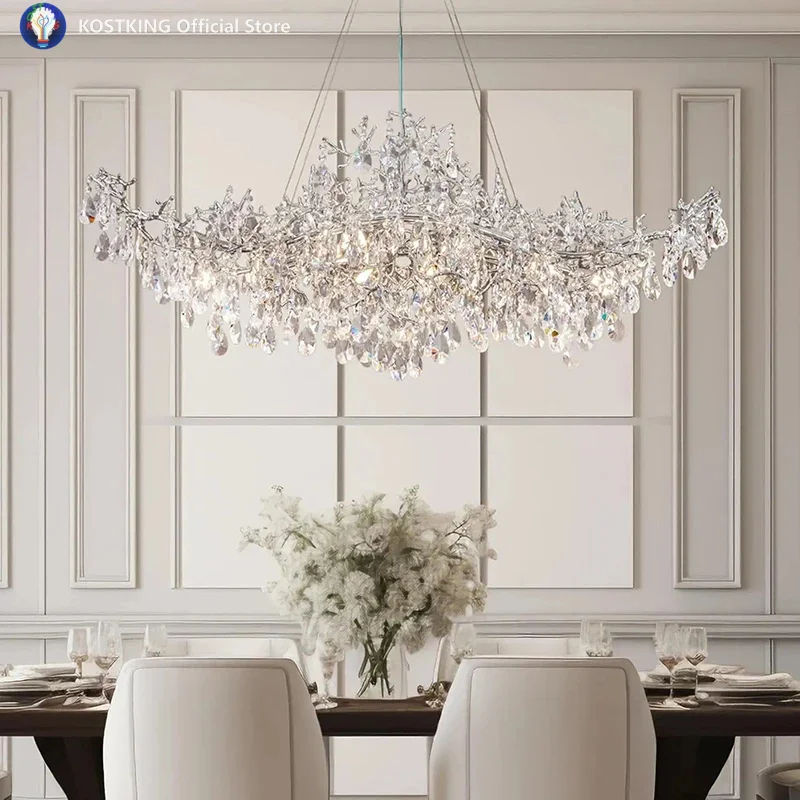 

Luxury Modern Crystal Chandelier Hanging Living Room Lamp Dining Table Silver/Gold Branch Chandeliers for Kitchen
