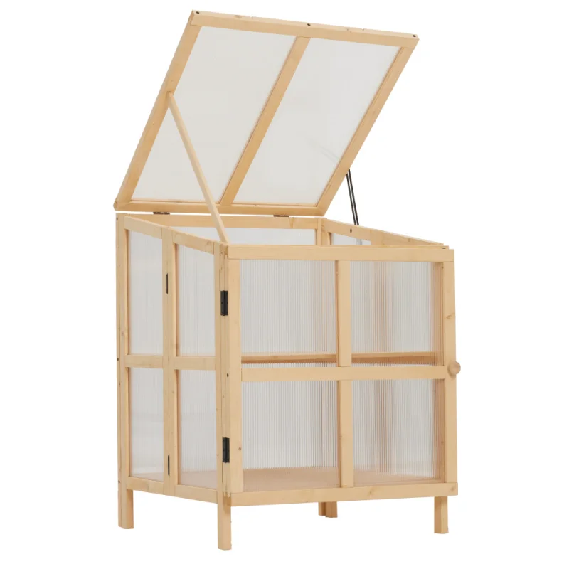 

USA 2 Tier Foldable Cold Frame Greenhouse, Portable Wooden Garden Raised Planter Box with Shelves