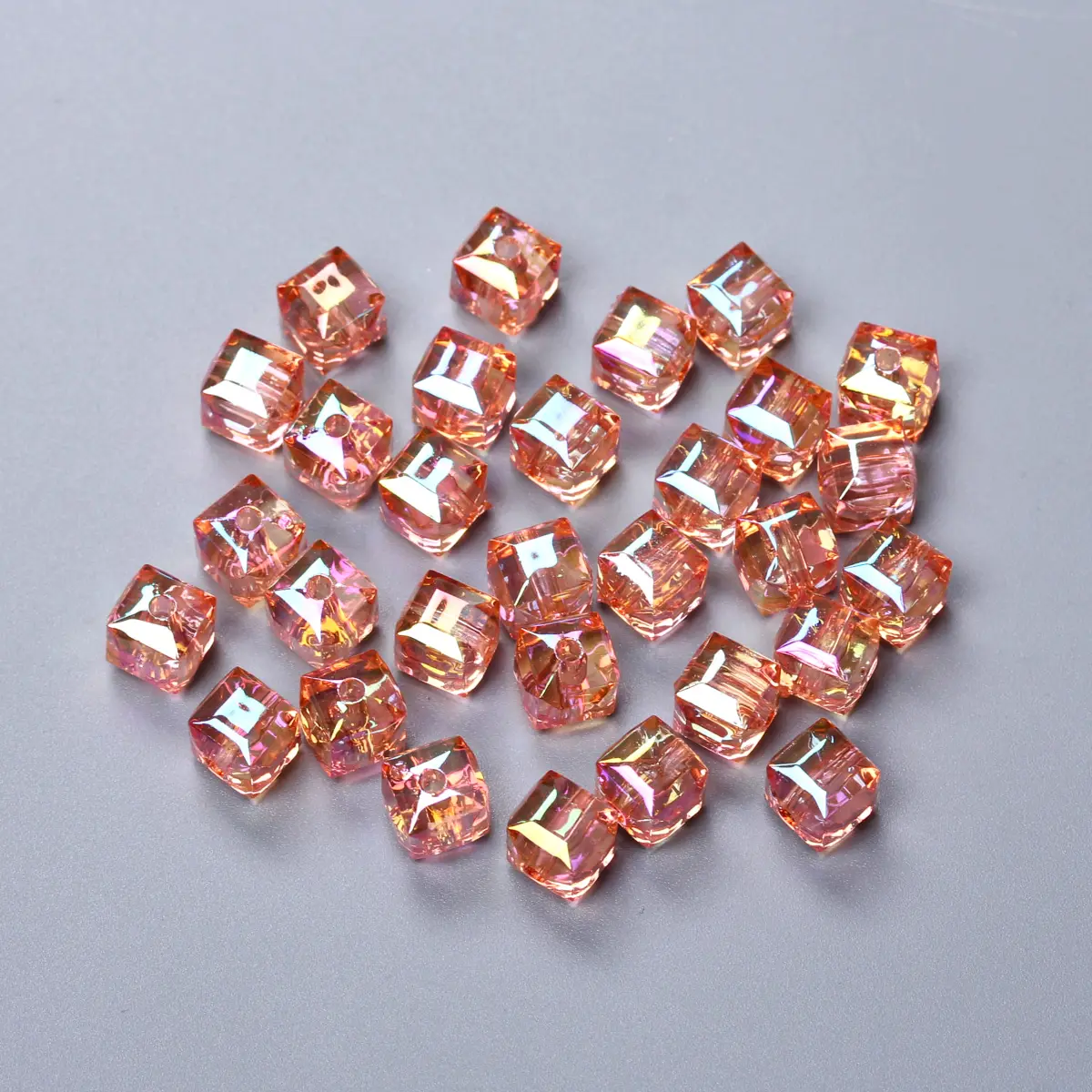 30Pcs 8mm Square Crystal UV Color Glaze Transparent Holographic Beads DIY Handmade Necklace Bracelet Accessories Wholesale