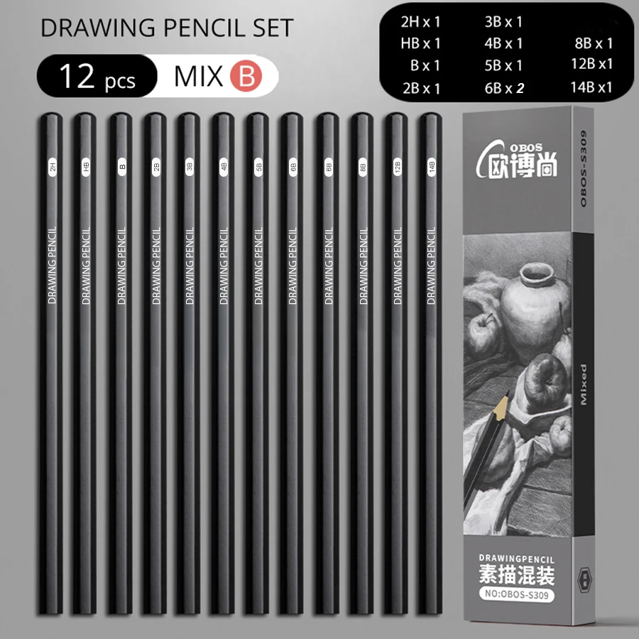 Professional 2H HB B 2B 3B 4B 6B 8B 12B 14B Sketch Drawing