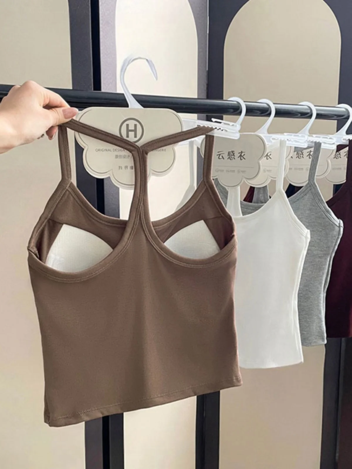 Summer Women's Strapless Backless Vest Top Beautiful Back Bra Integrated Chest Pad Hanging Neck Underwear Top Short Pure Color