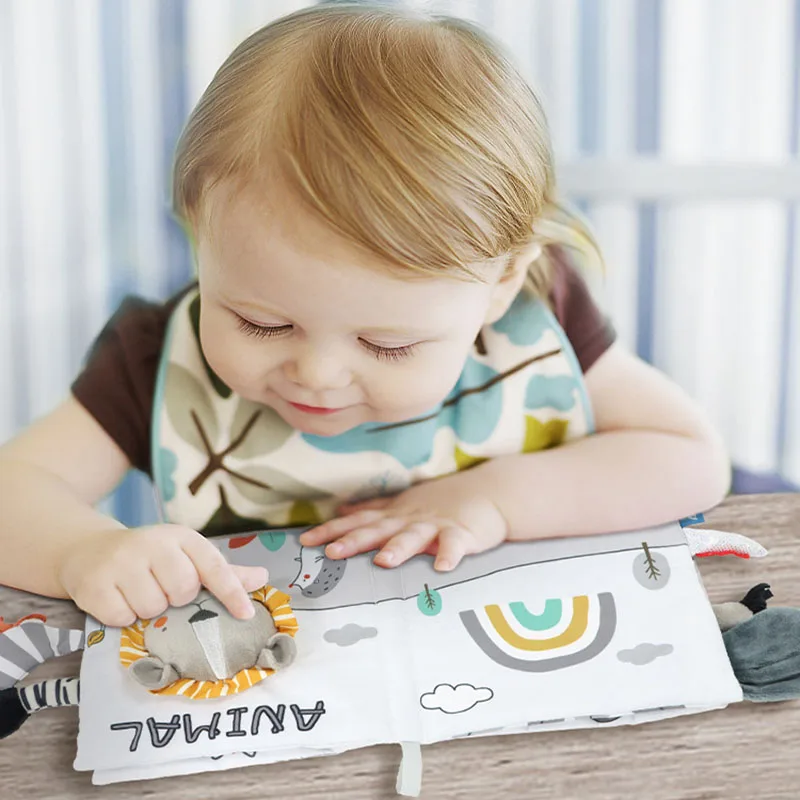 Giocattolo di puzzle cognitivo tridimensionale per la prima educazione del bambino del libro di stoffa della coda bianca grigia visiva del fumetto