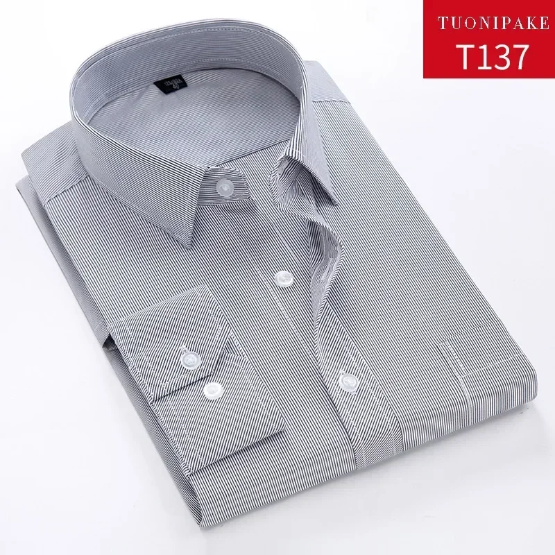 Men\'s 100% pure Cotton Long Sleeve Solid/striped Basic Dress Shirts Single Patch Pocket Formal  Regular Fit Office  Shirt