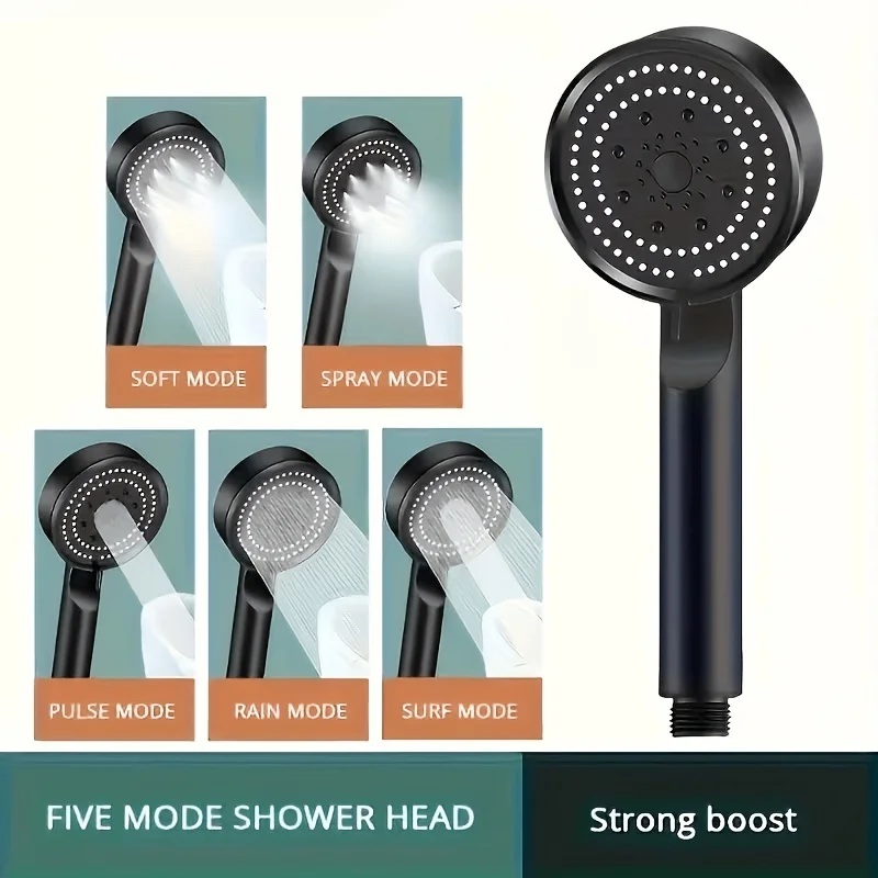 5‑Mode Handheld Shower Head, High Pressure Black Shower Spray Head for Bathroom Bath Shower Replacement