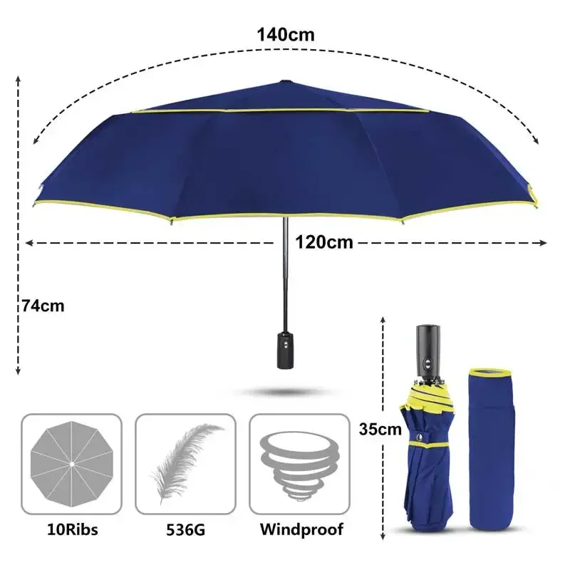 120CM Automatic Double Big Umbrella Rain Women 3Folding Wind Resistant Large Umbrella Men Family Travel Business Car Umbrellas