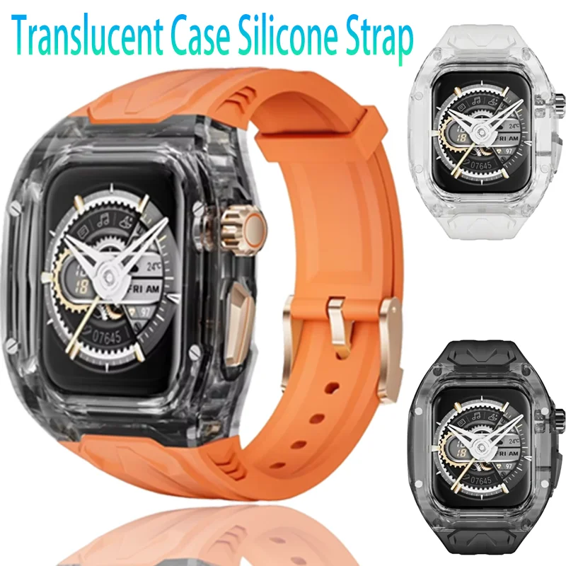 

Translucent Case Silicone Strap For Apple Watch Ultra 2 49mm 10 46mm All-inclusive Screen Protecton Cover iWatch 44mm 45/40/41mm