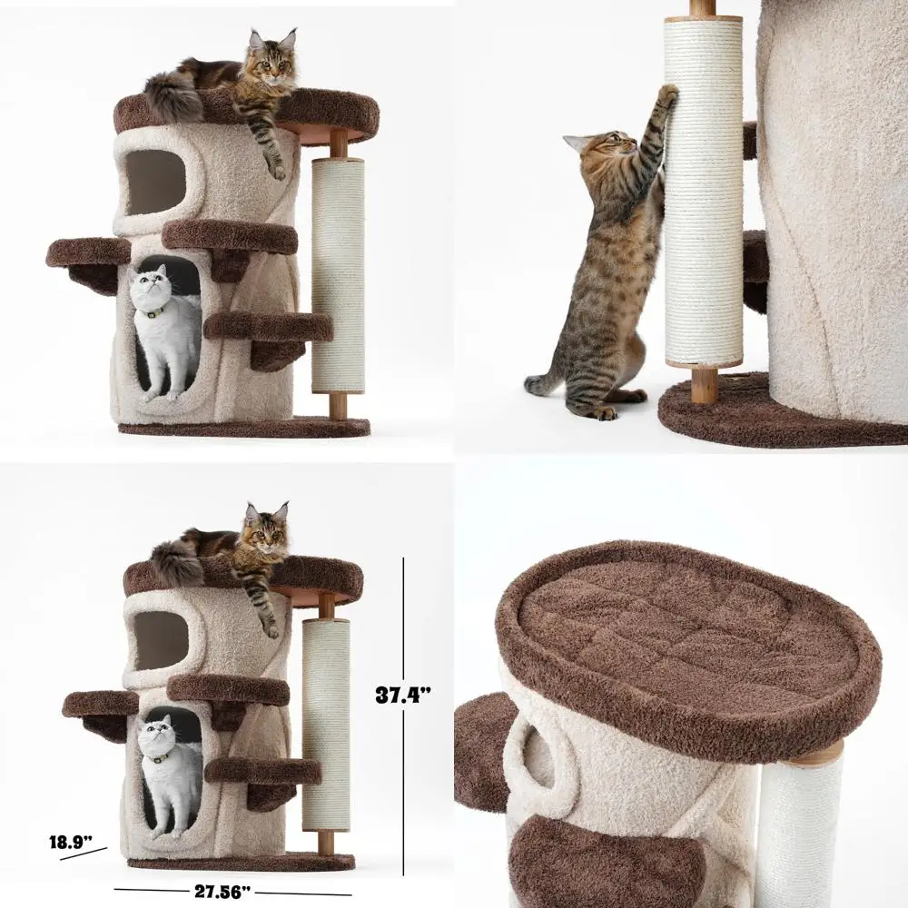 

Роскошное сверхмощное кошачье дерево для крупных кошек: коричневая когтеточка «все в одном» и высокая натуральная башня для нескольких кошек