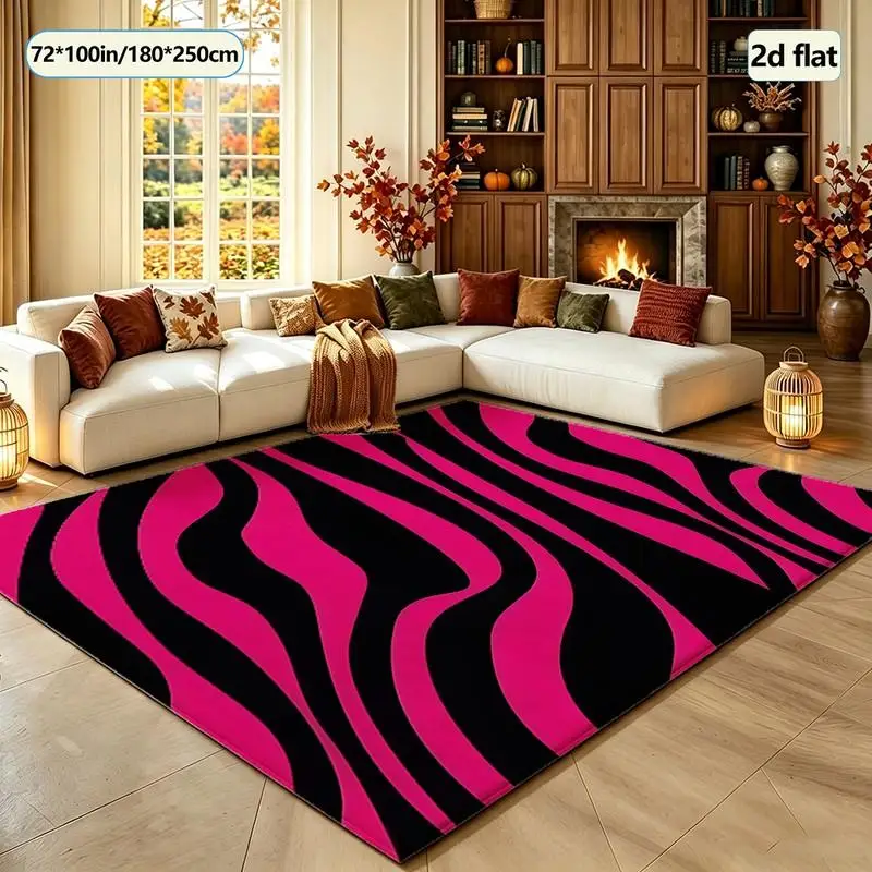 Black Hot Pink Zebra Stripe Carpet, Stylish Square Carpet, Non-Slip and Wear-Resistant Floor Carpet Suitable for Home Interior Decoration