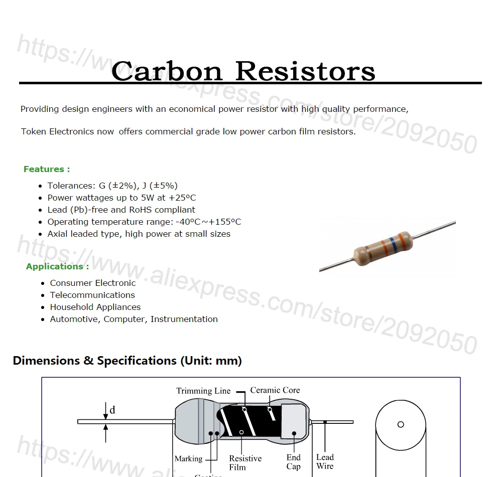 JASNPROSMA 500 PÇS/LOTE 5% 1/2W 4.3K 4.7K 5.1K 5.6K 6.2K 6.8K 7.5K 8.2K 9.1K Filme de carbono DIP OHM Resistor