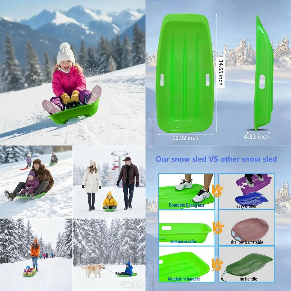 

Family Dual-Rider Snow Sled with Durable Grips and Towing Ropes for Winter Fun