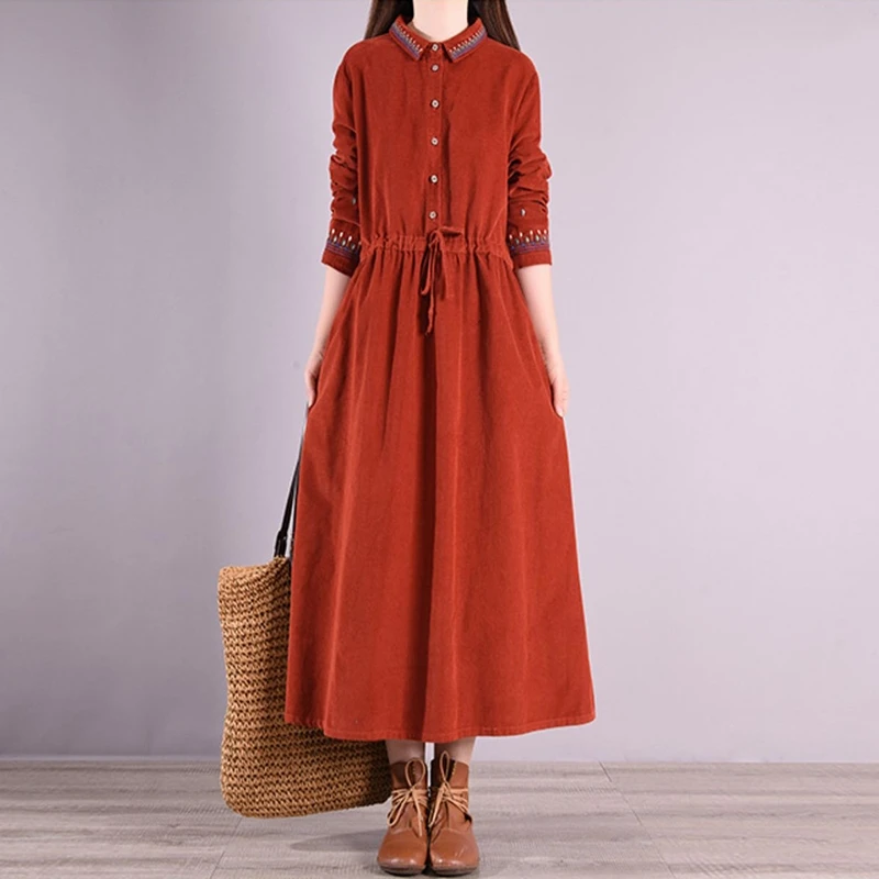 NYFS 2023 Autumn New Korean Long Sleeve Womens Dresses Vestidos Robe Ete Femme Elbise Loose Cotton Long Dress