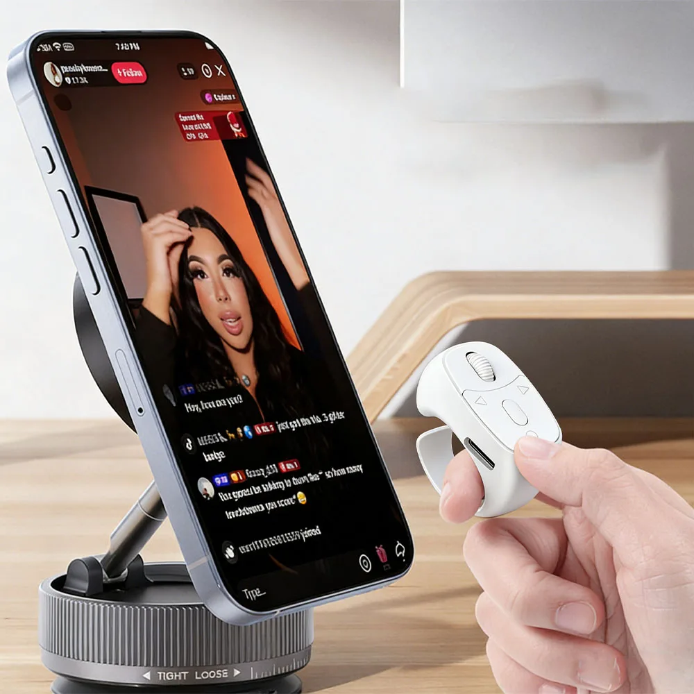 Cell Phone Scrolling Ring Wireless Finger Shutter Remote Control Page Turner Mobile Phone Controller Bluetooth For Travel