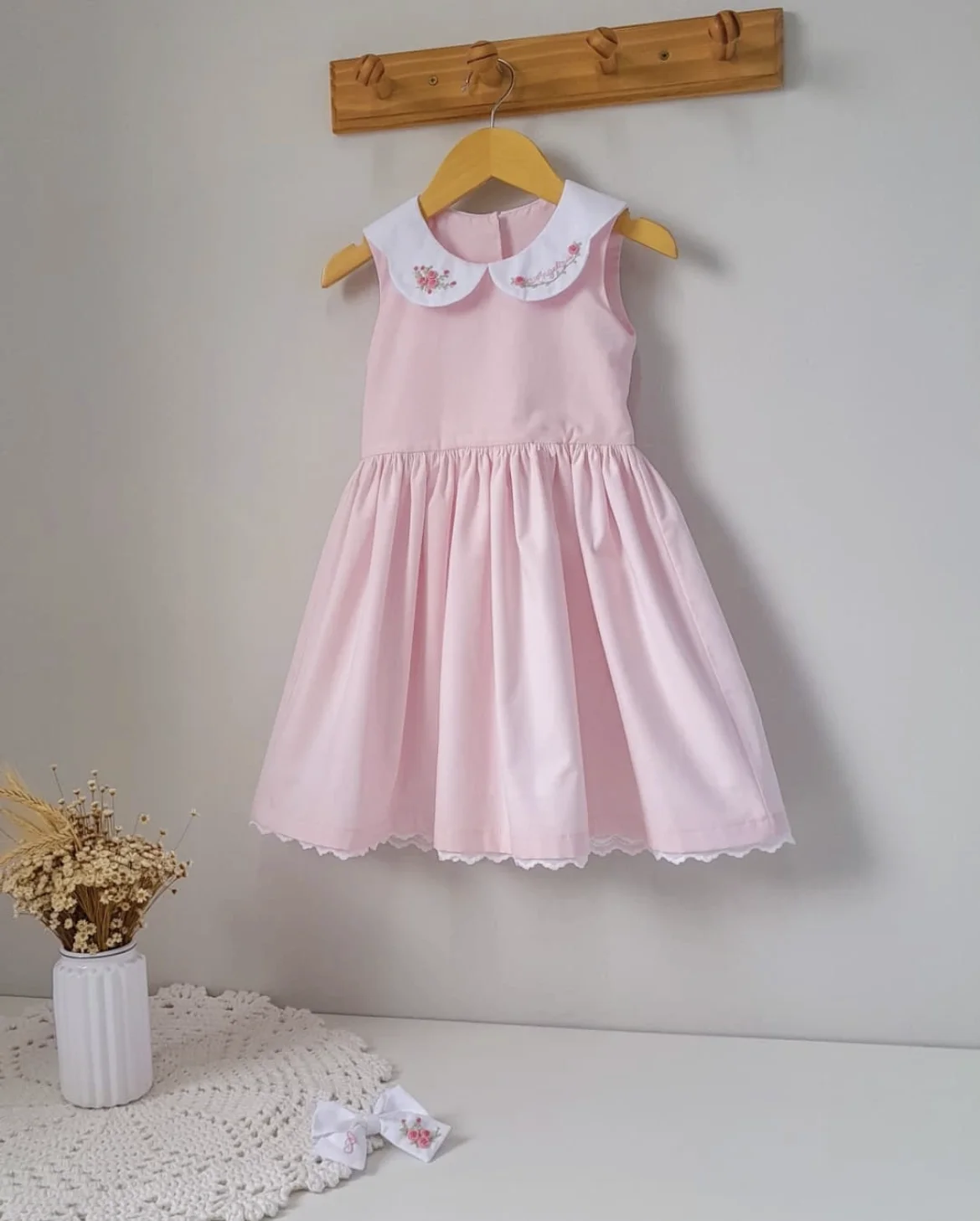 

1-12Y Baby Girl Summer Handmade Rose Embroidery Pink Dress for Birthday Holiday Photography Eid Casual B43