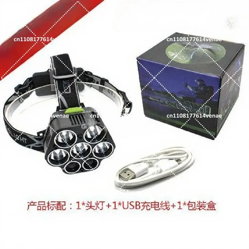 Rechargeable Headlamp 5T6+2LED White Blue Bright Remote Control Headlight for Outdoor Camping