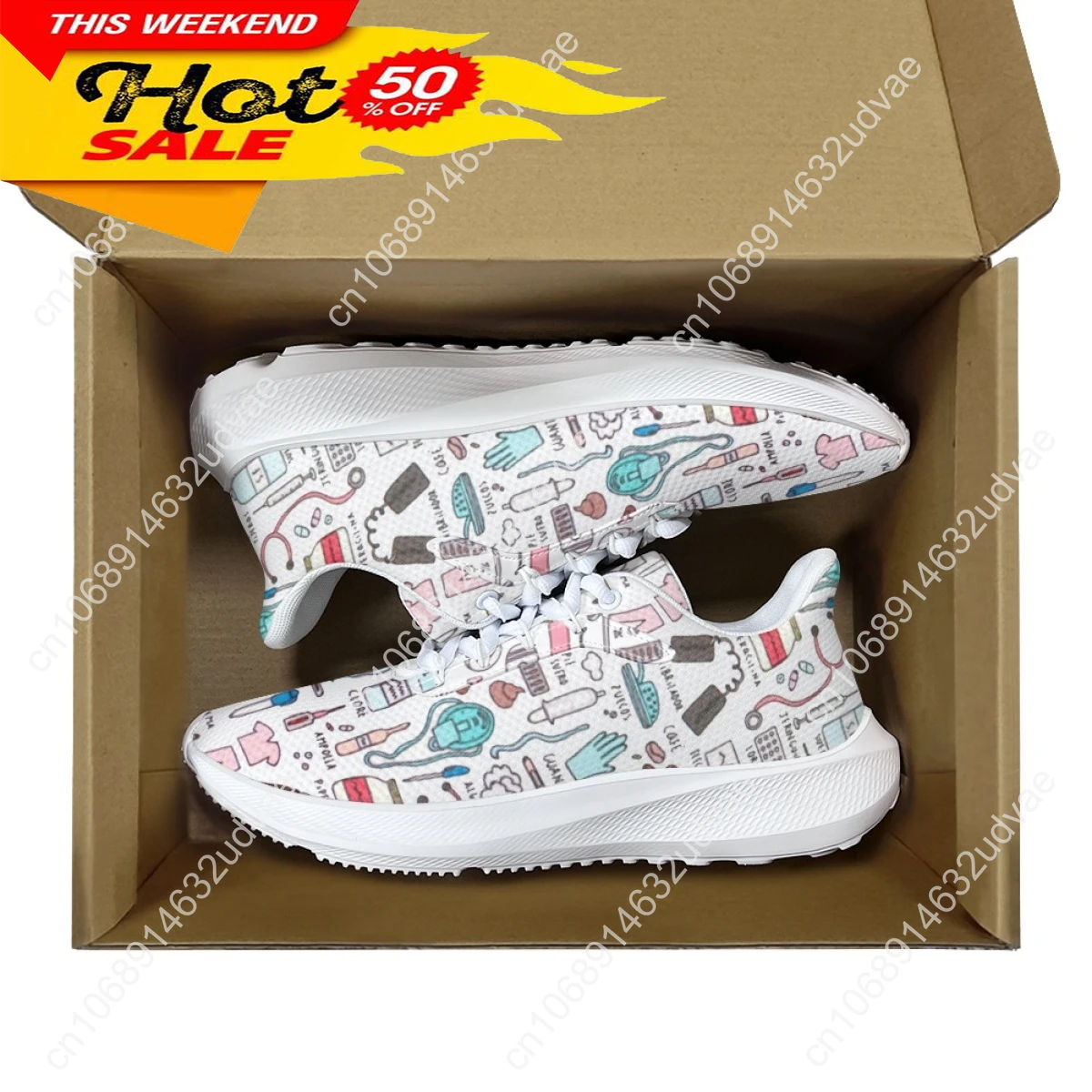 Medical Cartoon Women Road Running Shoes Unisex Mesh Breathable Jogging Lightweight Sneakers Casual Nursing Shoes