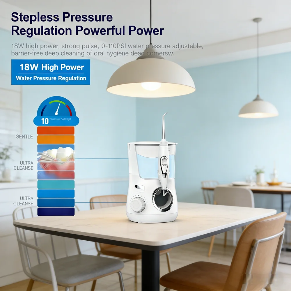 

Электрический ирригатор для полости рта, 10 режимов, 5 насадок, глубокая чистка зубов, уменьшение неприятного запаха изо рта и кариеса