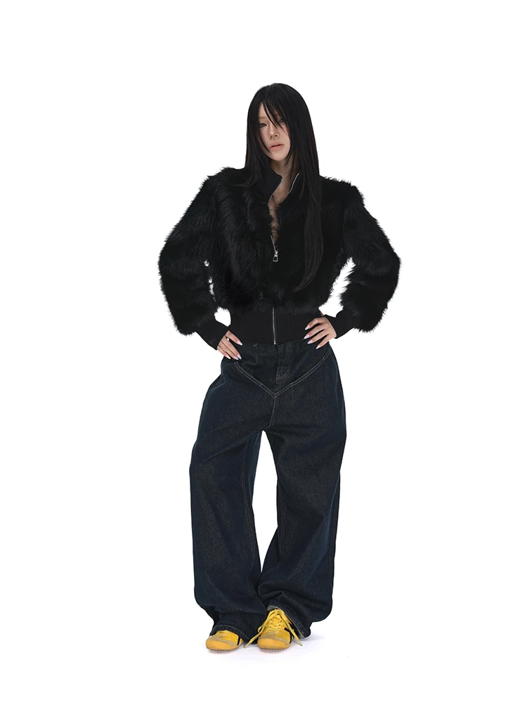Lautaro Spring Winter Short Black Soft Thick Warm Hairy Faux Fur Coat Women Zip Up Luxury Designer Clothes Fluffy Jacket 2025