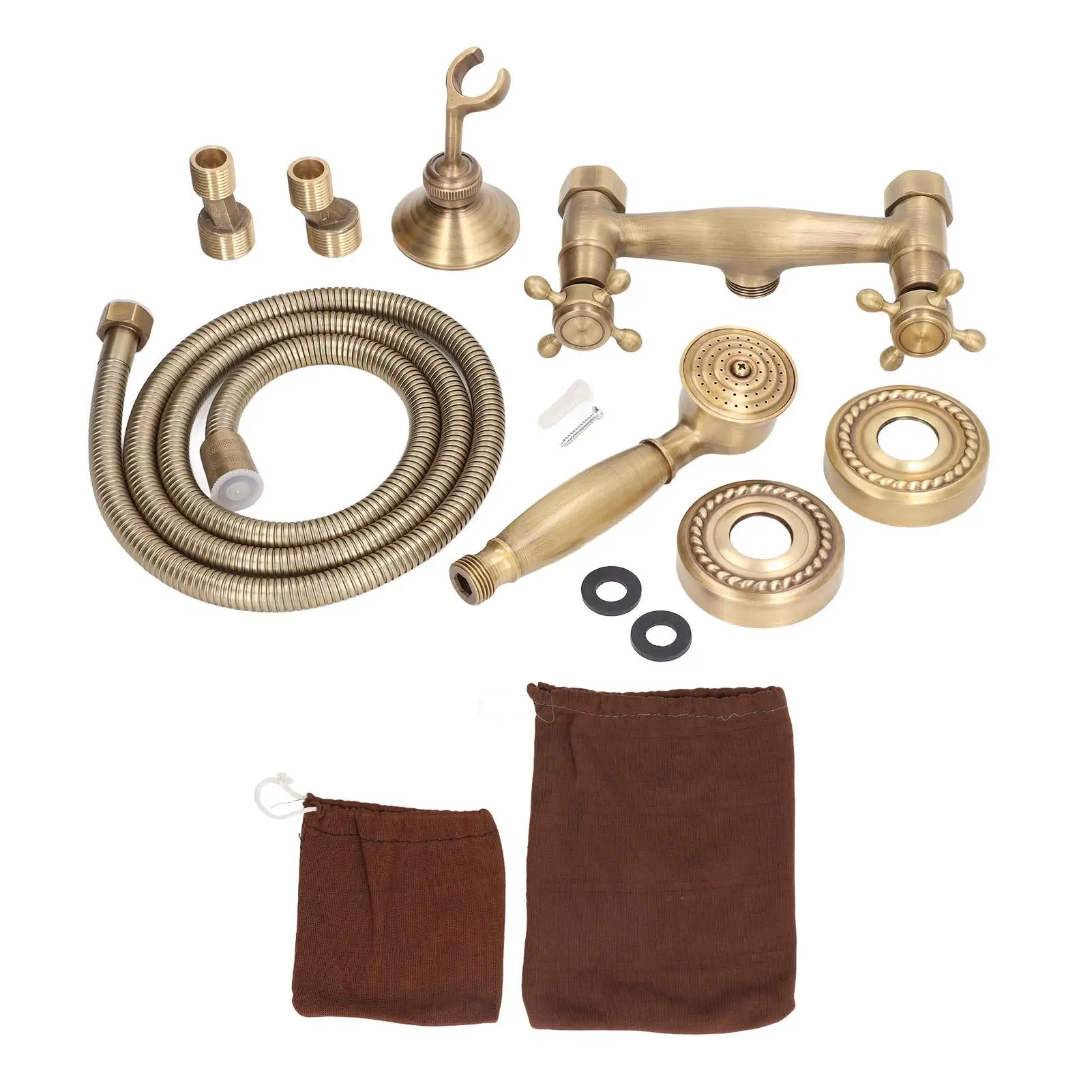 

Rustproof Brass Bathroom Shower Faucet System European Style Scratch Resistant Wall Mounted Vintage Easy to Clean Anti Leakage