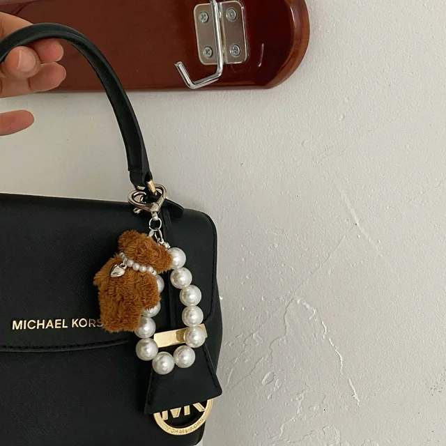 Kawaii miś łańcuszek do telefonu komórkowego perła bransoletki z koralików urocza lalka torba Charms brelok do kluczy z ozdobą dziewczyna serce wisząca ozdoba