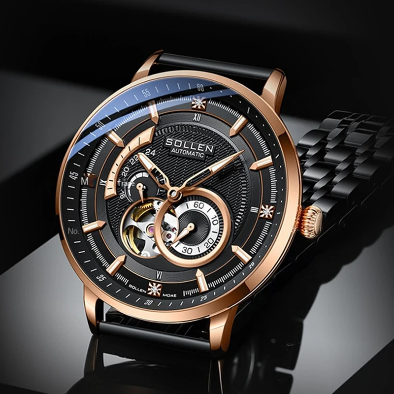 

New Switzerland Luxury Brand SOLLEN MIYOTA Automatic Mechanical Men's Watches Luminous Waterproof Diamond Skeleton Clocks SL356