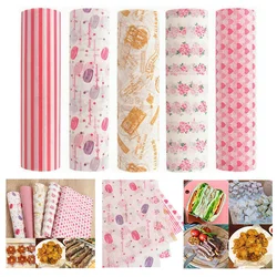 100Pcs Colorful Patterned Greaseproof Paper Food Wrapping Paper Wax Paper for Baking Sandwiches Hamburgers Snack Basket Liners