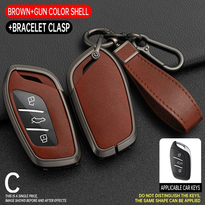 Car Remote Key Case Shell Cover for MG ZS HS 5 6 EZS Zinc Alloy Leather Car Key Case for Roewe RX8 RX5 RX3 I6 I5 Accessories