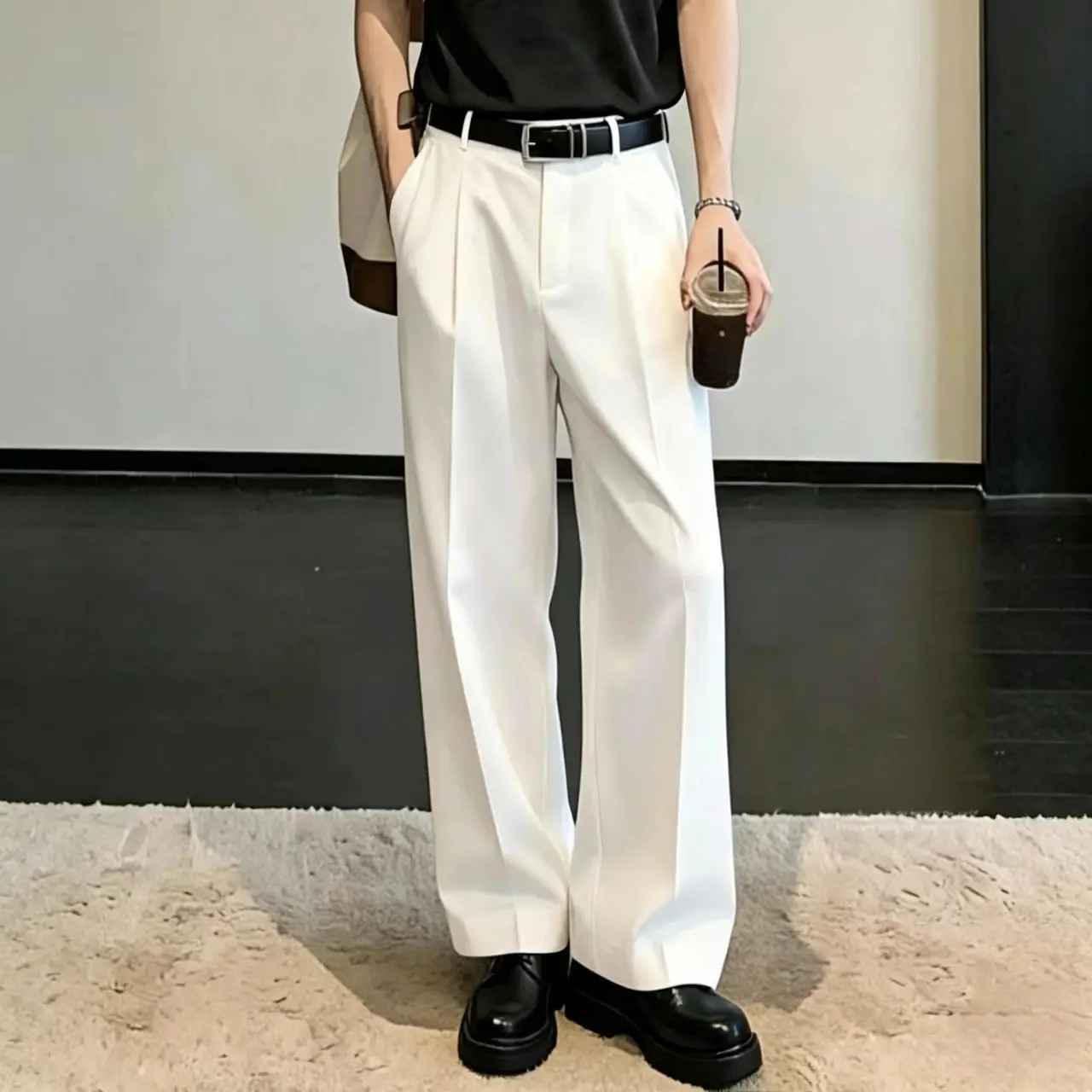 Mens 2026 Summer Thin White Trousers Wrinkle Free Business Casual Pants Classic Versatile Formal Wear