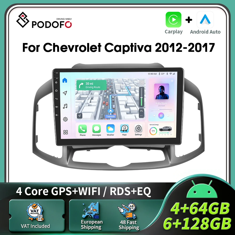Podofo CarPlay Android Radio für Chevrolet Captiva 2012-2017 Intelligentes Autosystem 2 Din GPS Auto-Multimedia-Player BT FM