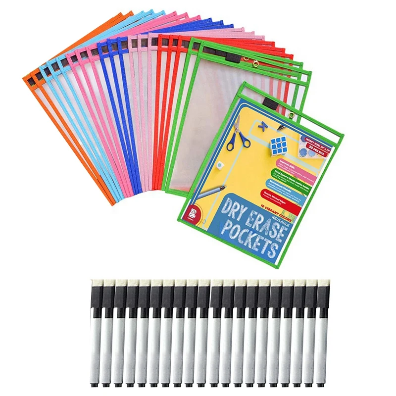 20X Dry Erase Pockets Pockets Perfect Classroom Organization Reusable Dry Erase Pockets Teaching Supplies