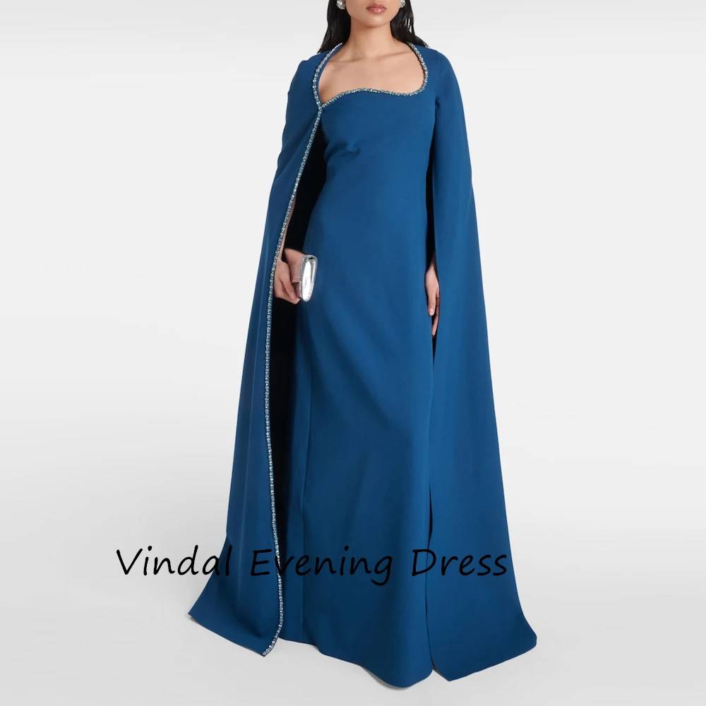 

Vindal Crepe Floor length Square Neckline luxurious Beaded Straight Breast Padding Elegant Short Sleeves السعود For Woman 2024