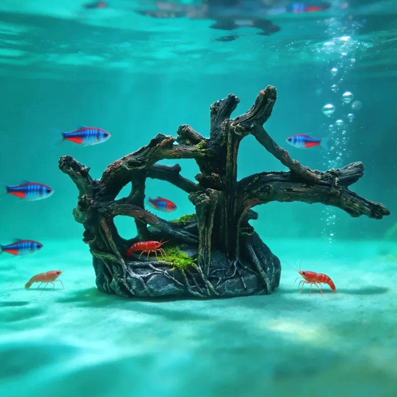 Artificial Aquarium Driftwood Tree Root Fish Shrimp Hiding Cave Resin Ornament Fish Tank Landscape Decor