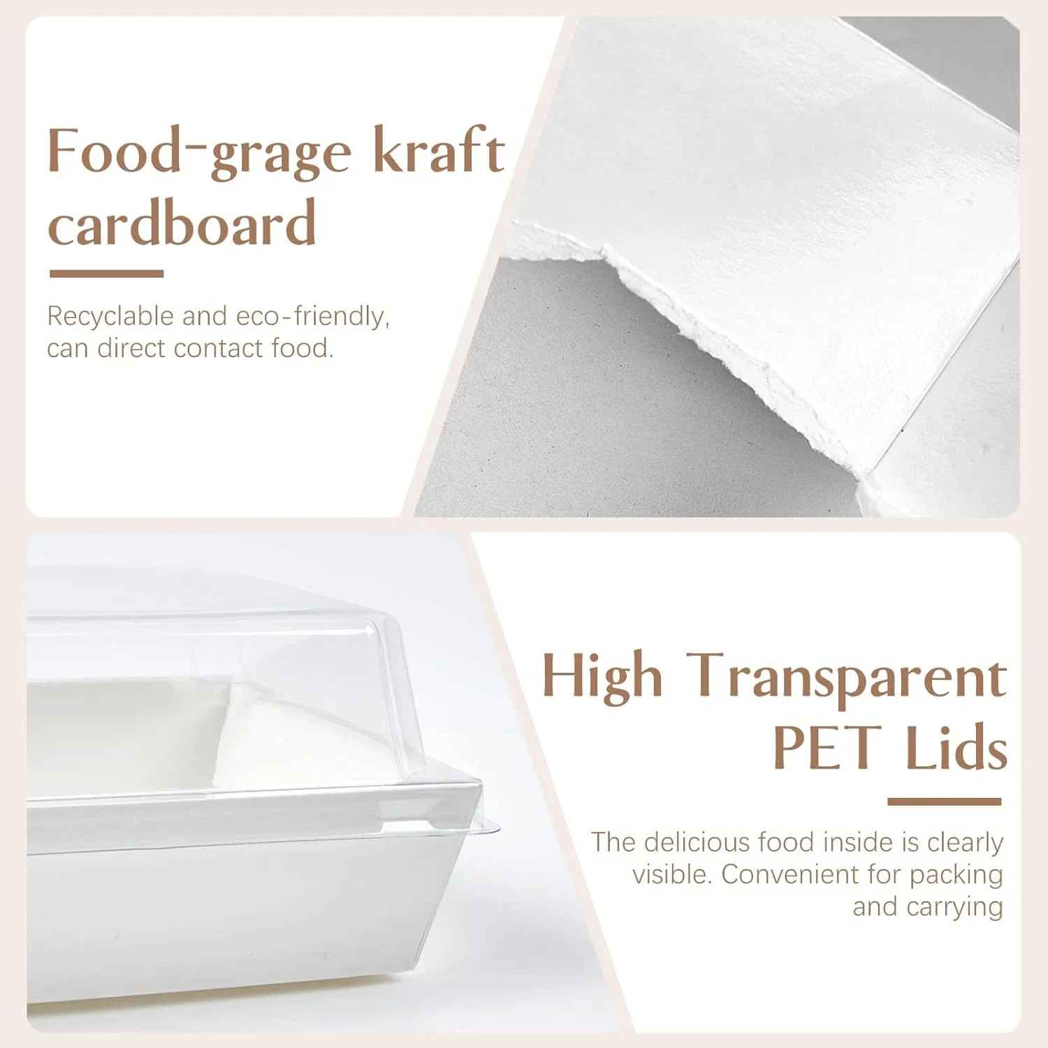 50PCS 4 Inches Square White Disposable Sandwich Boxes Dessert To Go Containers Paper Charcuterie Boxes with Clear Lids