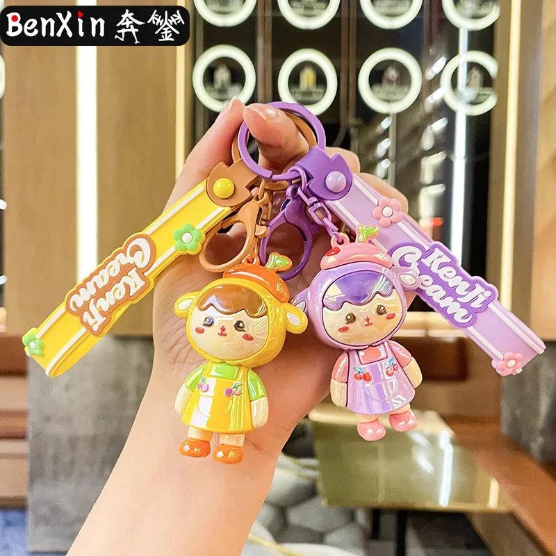 Miniso 高級で絶妙なカラフルなチェリーガールキーチェーンペンダント、繊細なキーチェーン装飾、高級ギフト