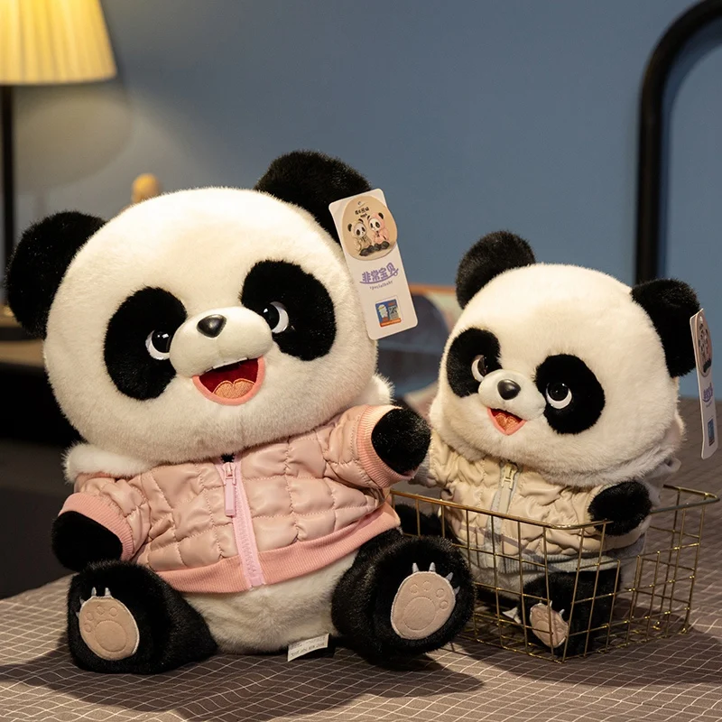 

25-40cm Lovely Big Eye Panda Plush Toys Stuffed Soft Animals with Leather Coat Kawaii Bears Dolls for Girls Boys Birthday Gifts