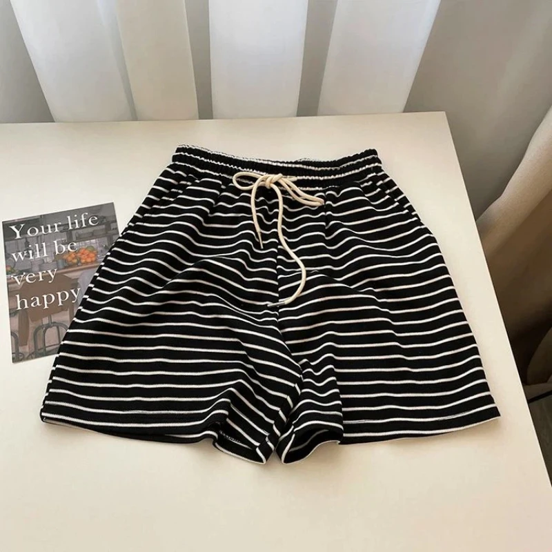 

Elastic Waist Drawstring Striped Contrast Trend Hot Pants Summer New All-match Casual Sports Shorts Korean Fashion Women Clothes