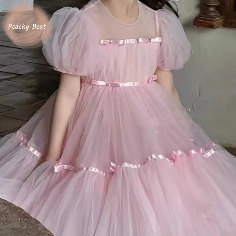 Baby Girl Princess Puff Sleeve Tutu Dress Infant Toddler Child Tulle Vestido Party Wedding Pageant Birthday Baby Clothes 1-12Y