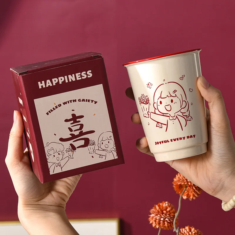 360ml New Chinese Style Couple Cups Cartoon Ceramic Mugs for Wedding Valentine's Day Gift Toothbrush Cup