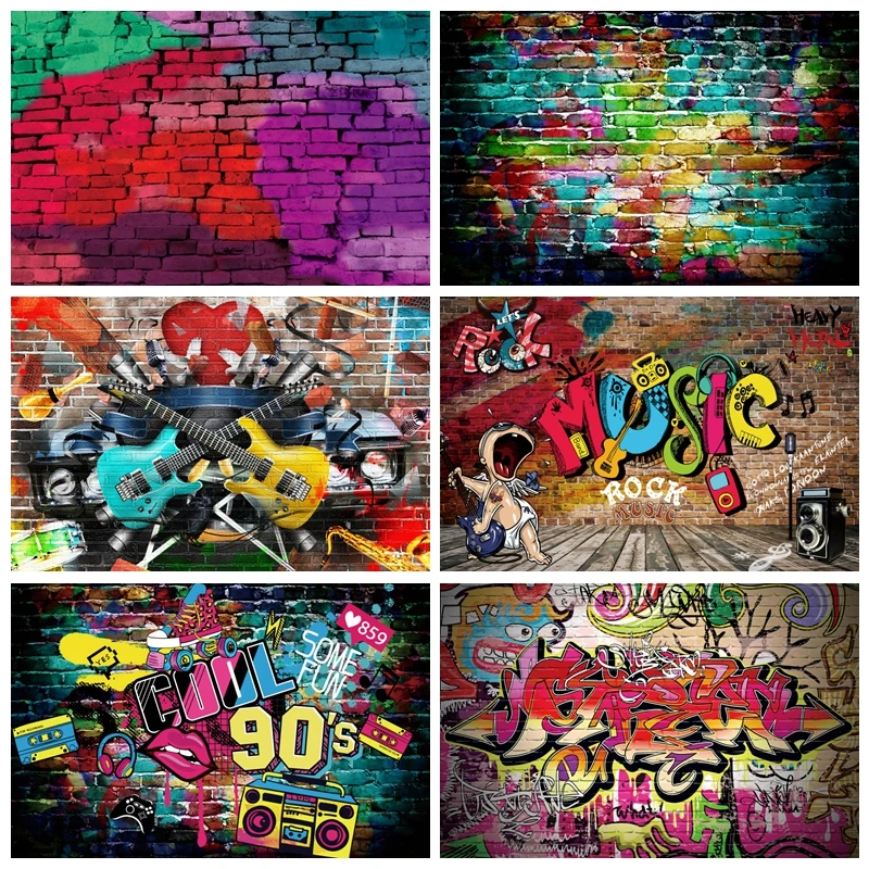 

Grunge Graffiti Brick Wall Photography Backdrop Hip Hop Music Baby Birthday Adult Party Decor Photocall Background Photo Studio