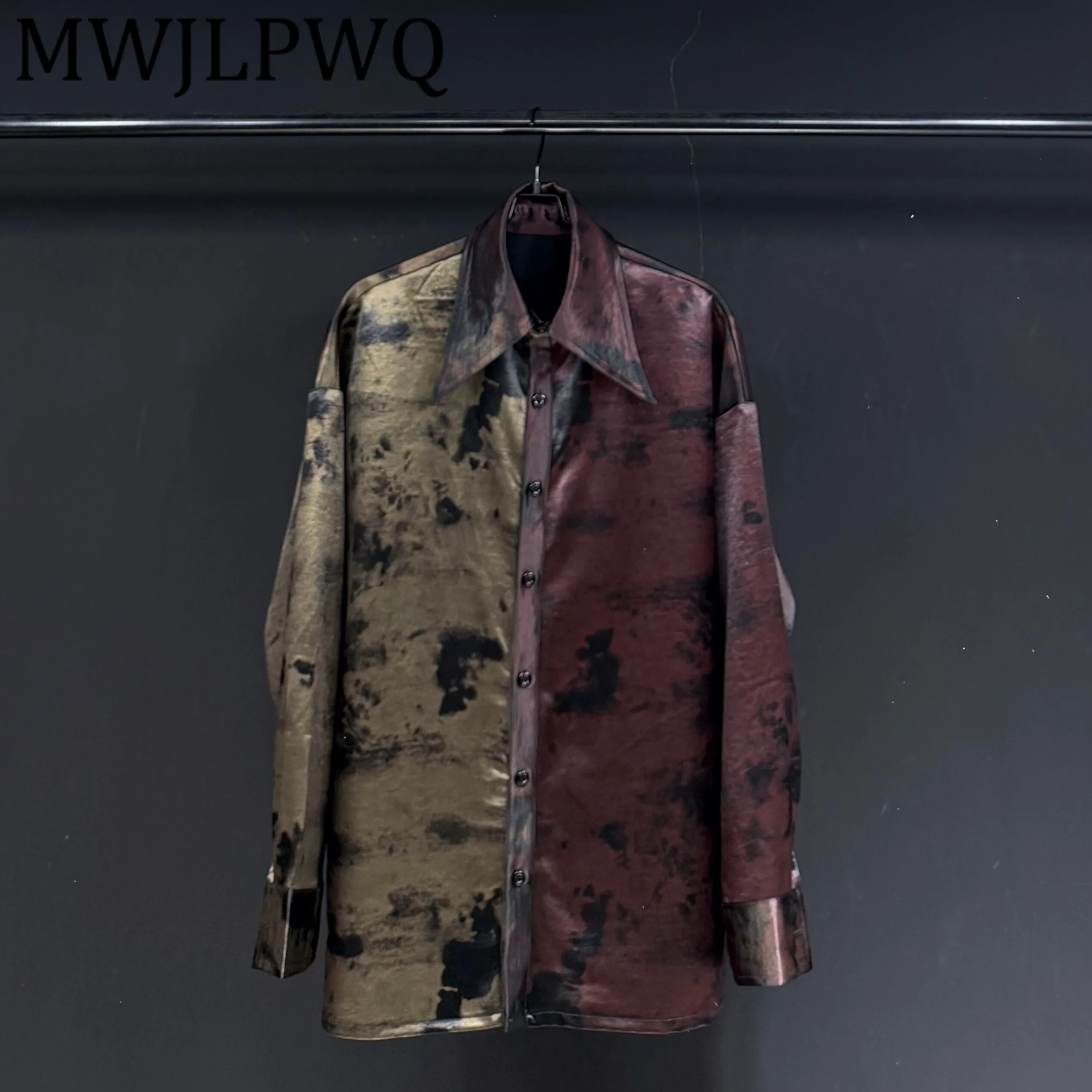 

MWJLPWQ Heavy-Duty Gradient Patchwork Design Shirt Men's High Street Lapel Long Sleeve Loose Casual Tops 2025 Autumn New 12656