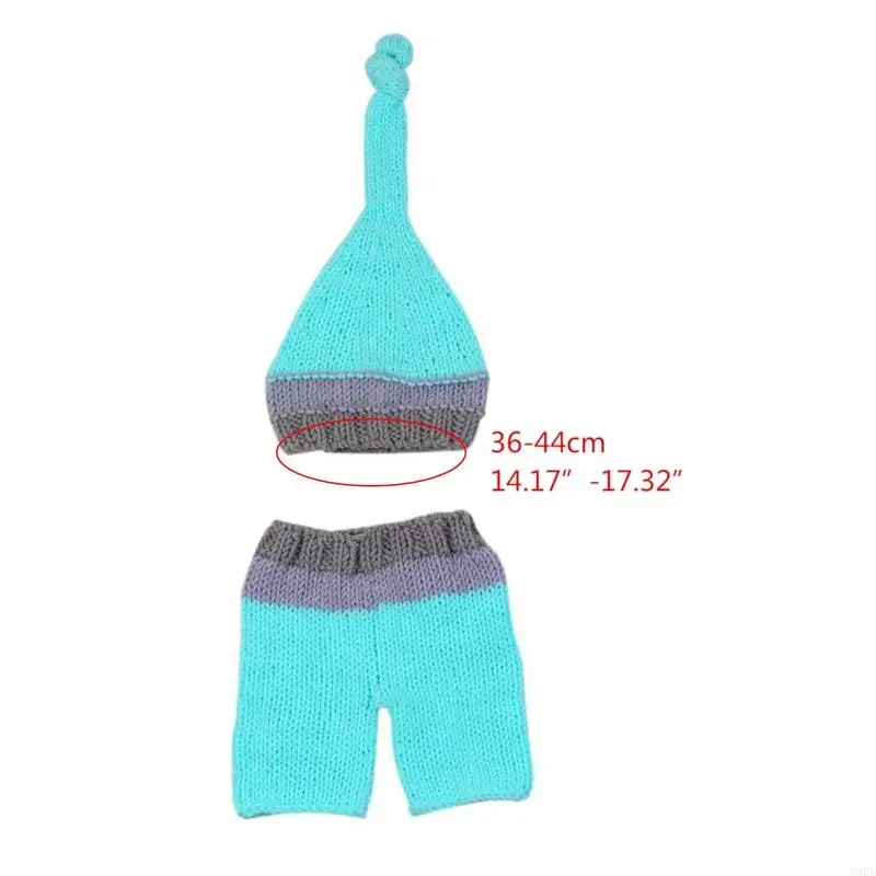 K92D Newborn Photography Props Crochet Hat Set Jammies Pajamas with Bowknot