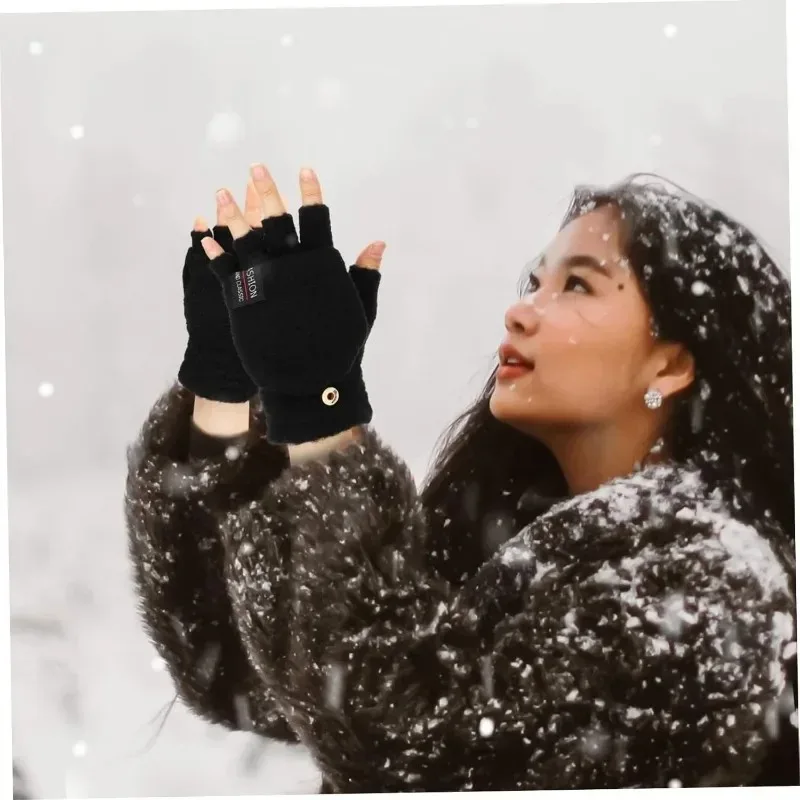 Guanti riscaldati USB Riscaldamento bifacciale 1 paio Guanti convertibili con mezze dita intere per uso scolastico all'aperto Scaldamani