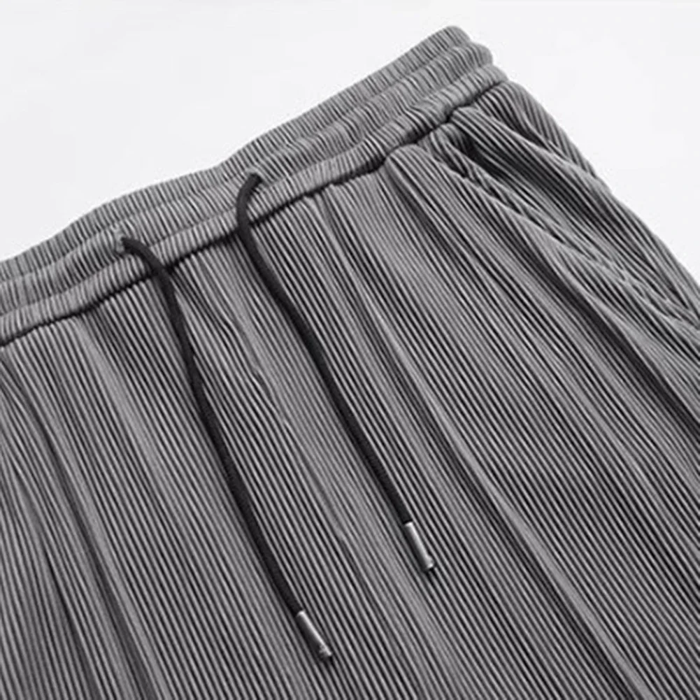 Pantalones rectos de verano para hombre, pantalón holgado, fino, transpirable, drapeado, de seda de hielo, informal, cintura elástica, pantalones de pierna ancha, ropa masculina