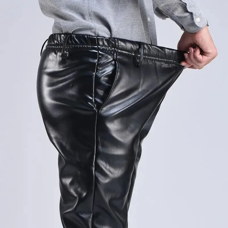 

Spring Autumn Men Leather Pants Smart Casual Male PU Faux Leather Trousers Plus Size Oversize