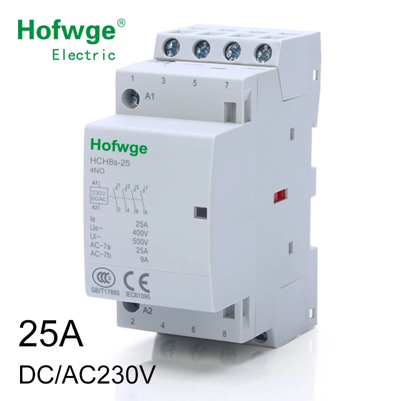 

HCH8s-25 DC24V Contactor DC230V coil AC230V 25A 4NO Automatic Modular Contactor Din Rail Type