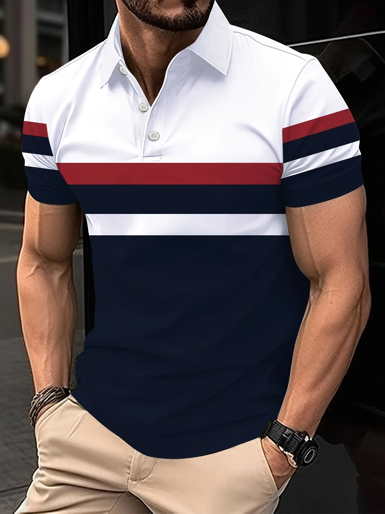 La nuova maglietta POLO da uomo dell'estate 2025 presenta una stampa casual con motivo a righe 3D, comoda e traspirante e alla moda