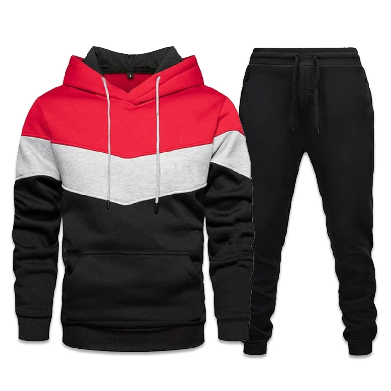 Newest Mens Casual Sports Suits Tracksuits Sportswear Man Plus Size Jogger Sets Color Stitching Hoodie +Pants Outdoor Tracksuit