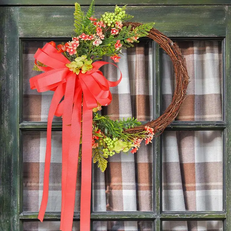 Rattan Wreath Floral Wreaths With Bow Ribbon Window Decoration Door Wreath For Farmhouse Garden Decoration